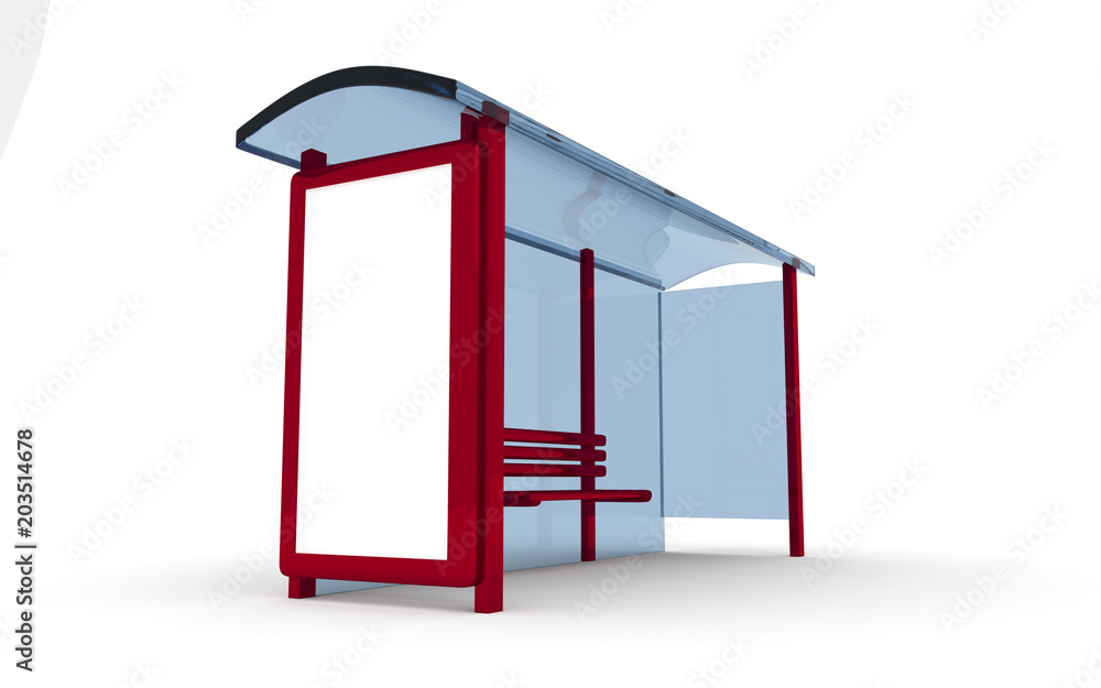 3D rendering of bus stop with blank vertical billboard (light box) isolated on white background 3D rendering of bus stop with blank vertical billboard (light box) isolated on white background