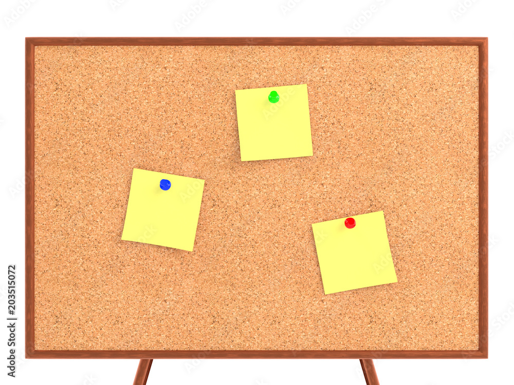 Empty cork board (noticeboard) isolated on white. Mockup template - 3D rendering Empty cork board (noticeboard) isolated on white. Mockup template - 3D rendering