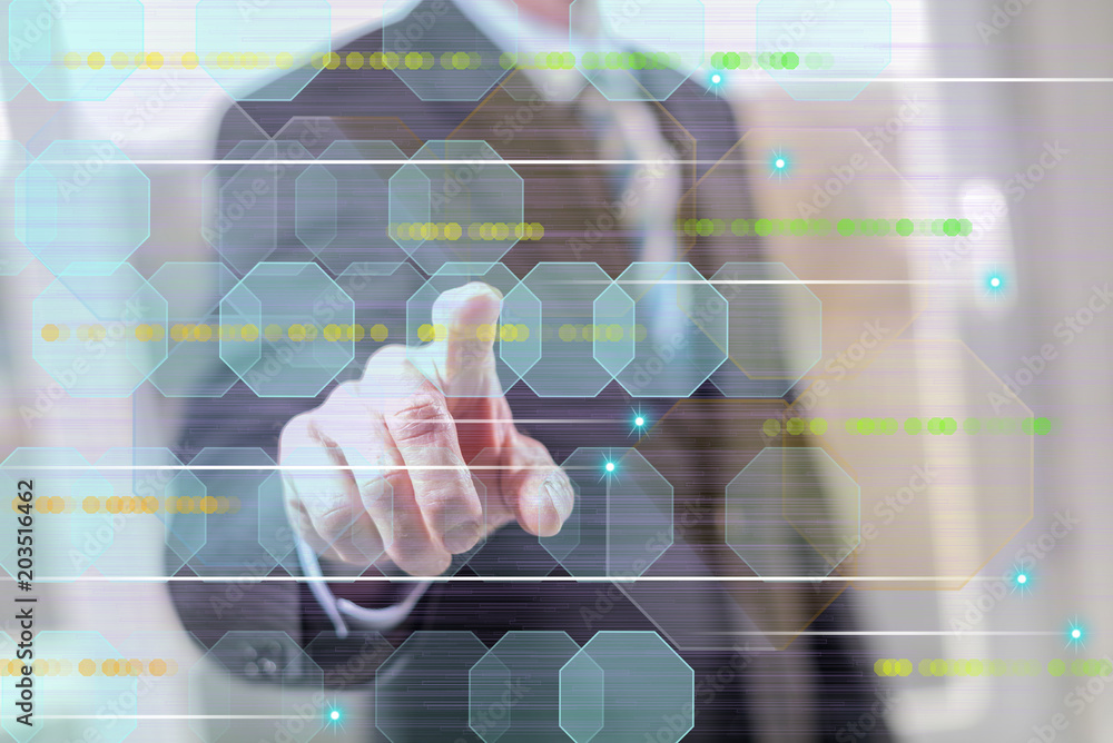 Man touching an abstract technology concept Man touching an abstract technology concept