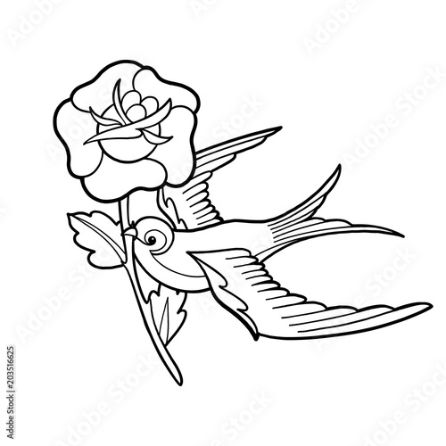 Graphic swallow carrying flower