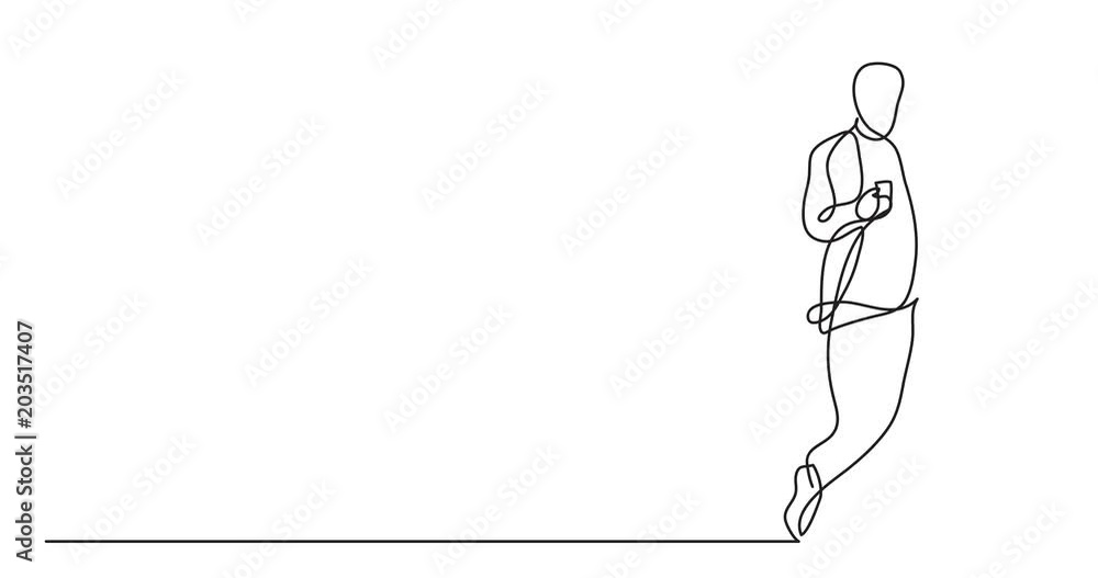Self drawing animation of continuous line drawing of standing man with cell phone Self drawing animation of continuous line drawing of standing man with cell phone