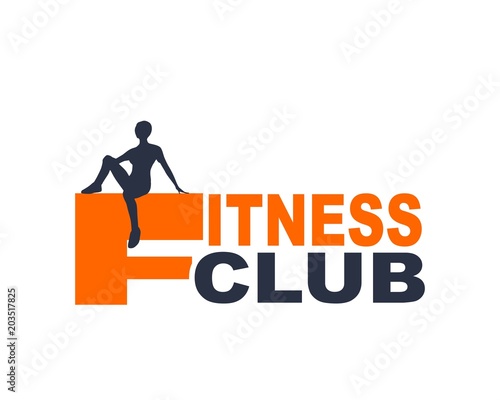 Sporty woman silhouette. Fitness club text. Emblem for sport club.