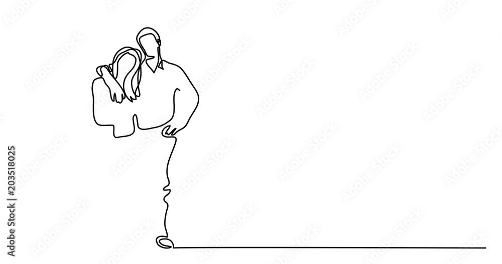 Self drawing animation of continuous line drawing of standing couple Self drawing animation of continuous line drawing of standing couple