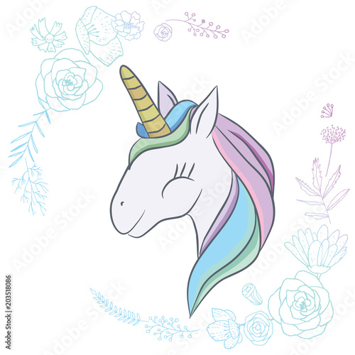 Illustration with cute mystic unicorn animal