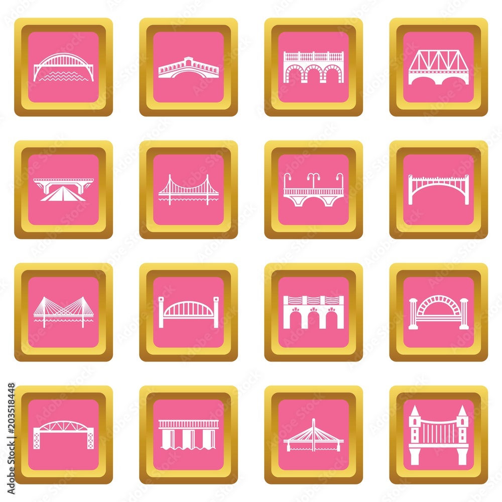 Bridge icons set vector pink square isolated on white background Bridge icons set vector pink square isolated on white background