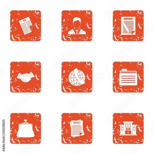 Document the law icons set. Grunge set of 9 document the law vector icons for web isolated on white background
