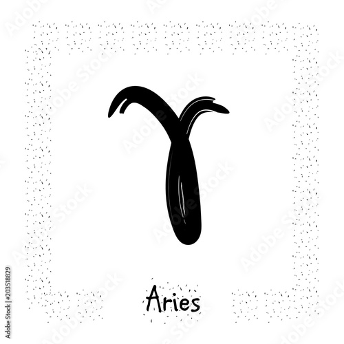 aries vector zodiac sign, hand drawn with ink brush.