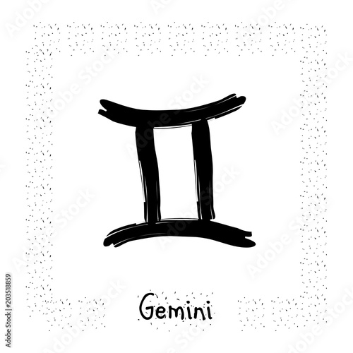 gemini vector zodiac sign, hand drawn with ink brush