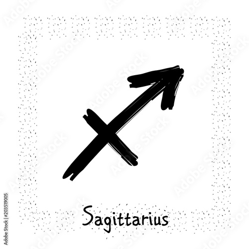 sagittarius vector zodiac sign, hand drawn with ink brush