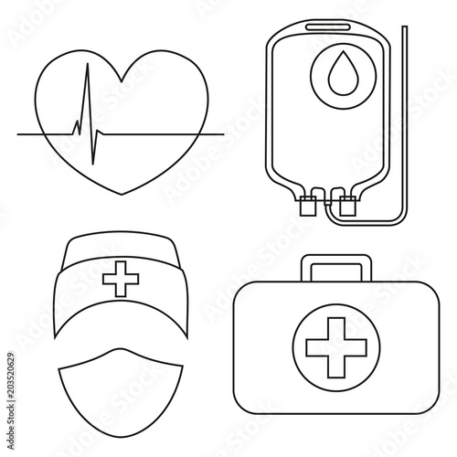 Line art black and white blood donation icon set