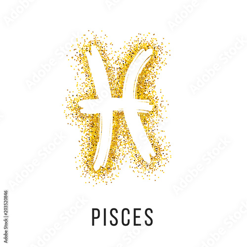 pisces gold glitter vector zodiac sign