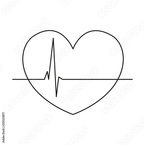 Line art black and white healthy heart cardiogram