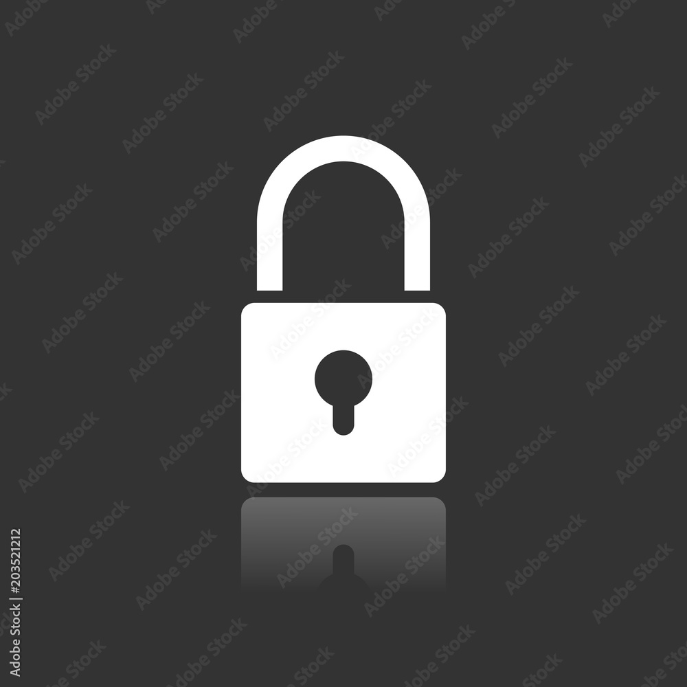 Lock icon with reflection on black background Lock icon with reflection on black background