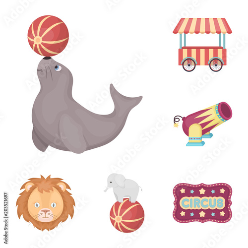 Circus and attributes cartoon icons in set collection for design. Circus Art vector symbol stock web illustration.