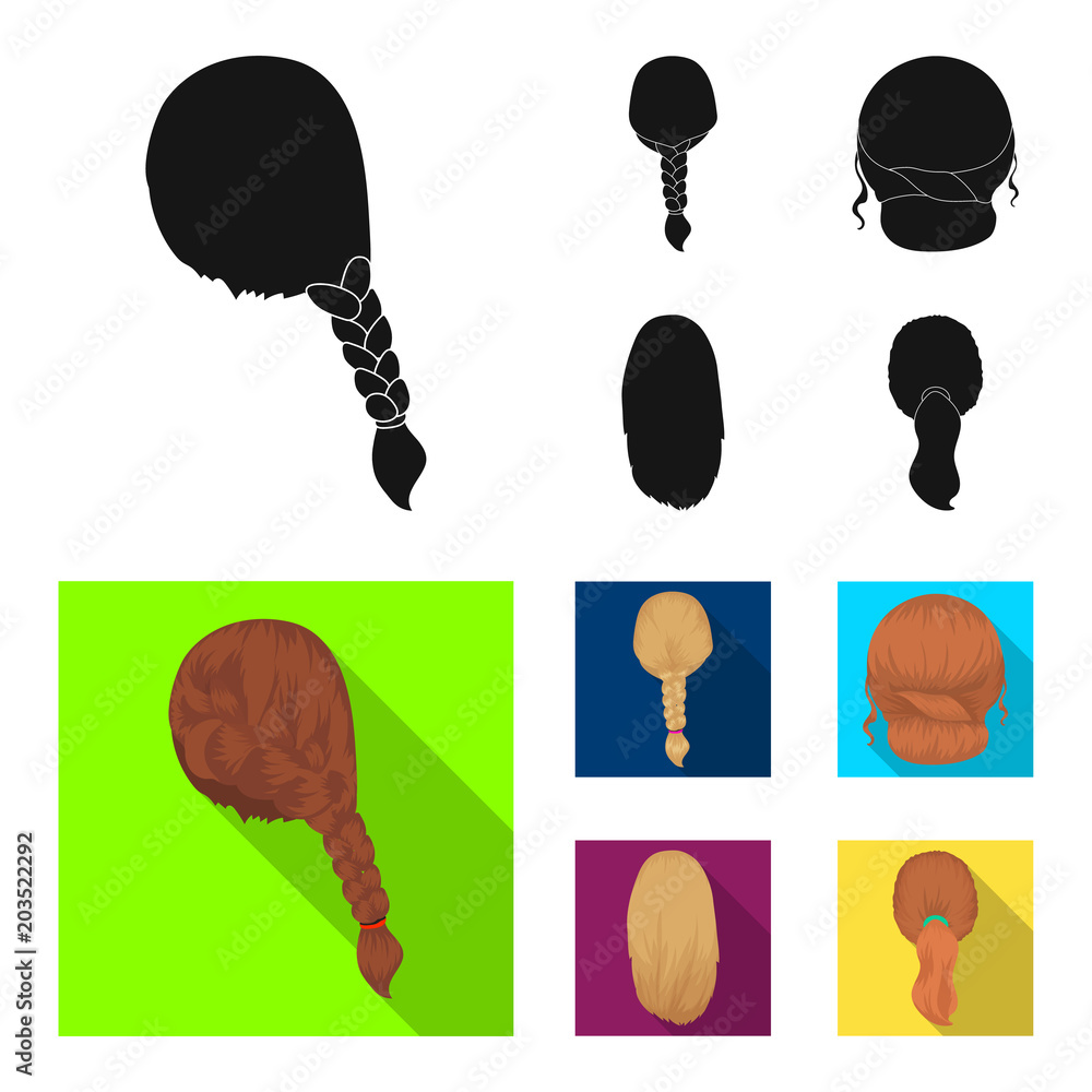 Light braid, fish tail and other types of hairstyles. Back hairstyle set  collection icons in black, flat style vector symbol stock illustration web.  Stock Vector