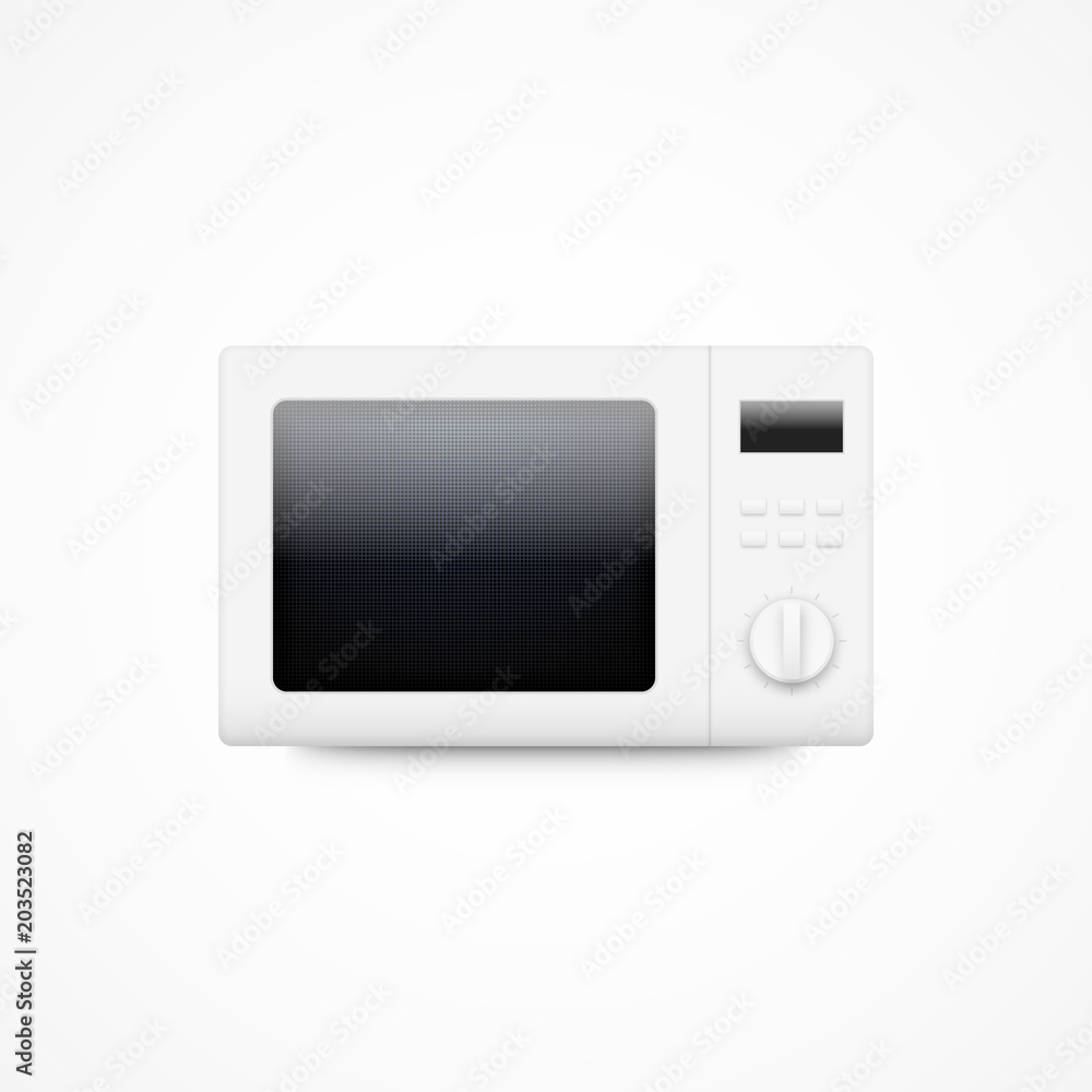 Microwave oven vector icon. Shiny clean white isolated microwave oven realistic illustration. Microwave oven vector icon. Shiny clean white isolated microwave oven realistic illustration.