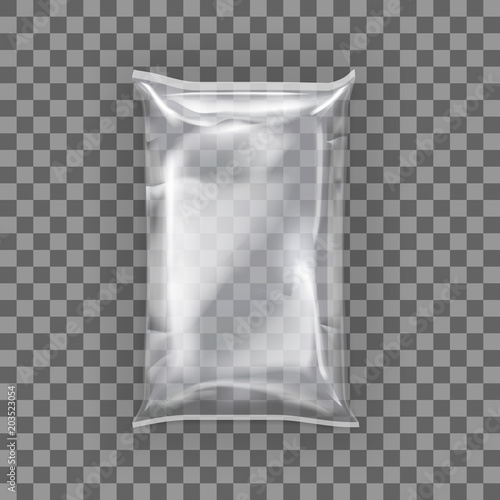 Realistic Pillow Package For Food. Polyethylene Packing. Template For Branding