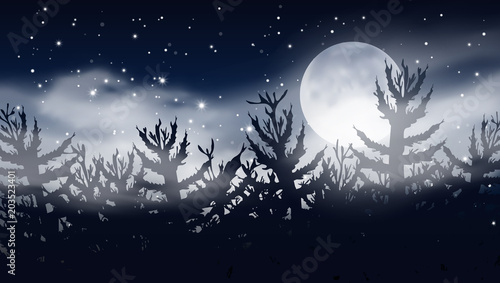 Abstract Forest And Cloudy Night Sky With Big Dipper Constellation