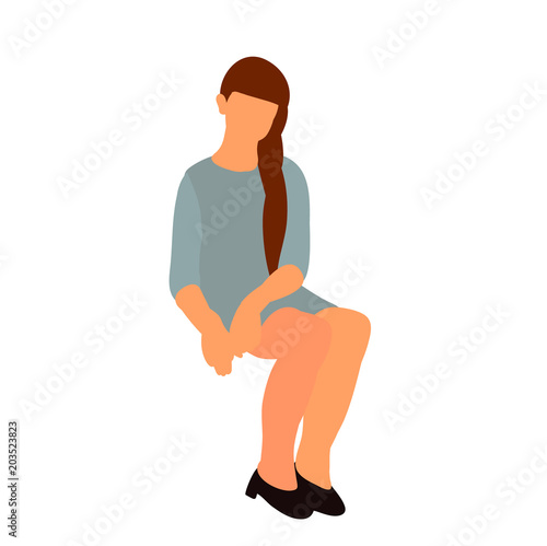  isolated, flat style, isometric people, woman sitting