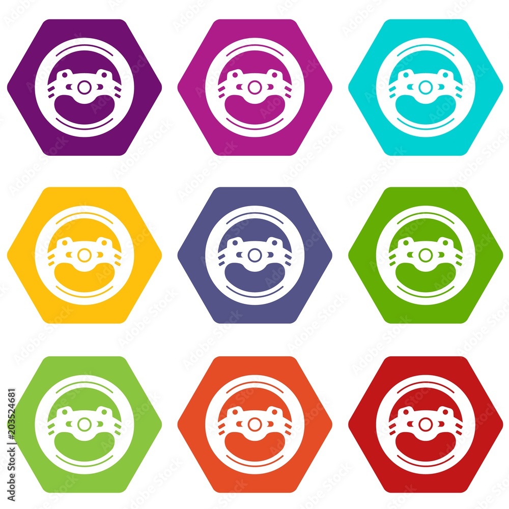 Steering wheel icons 9 set coloful isolated on white for web Steering wheel icons 9 set coloful isolated on white for web