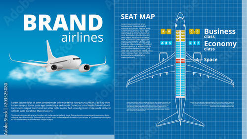 Airplane Business Or Economy Class Seat Map White Contour Template