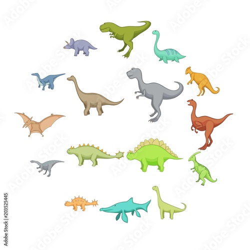 Fototapeta Naklejka Na Ścianę i Meble -  Different dinosaurs icons set. Cartoon illustration of 16 different dinosaurs vector icons for web