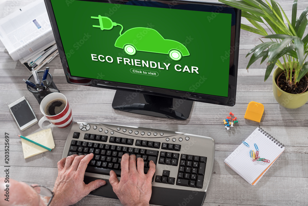 Eco friendly car concept on a computer Eco friendly car concept on a computer
