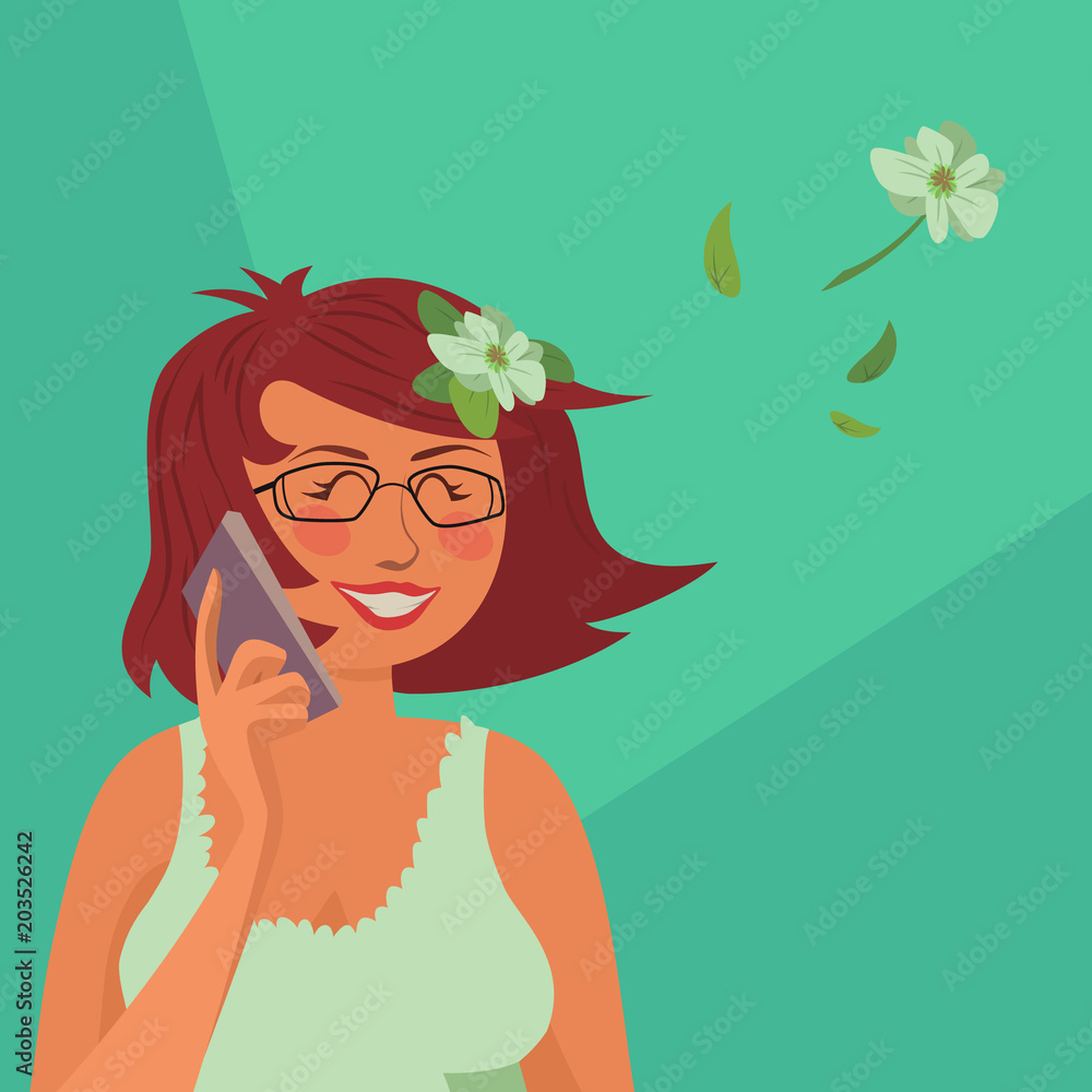 Spring Girl with Phone