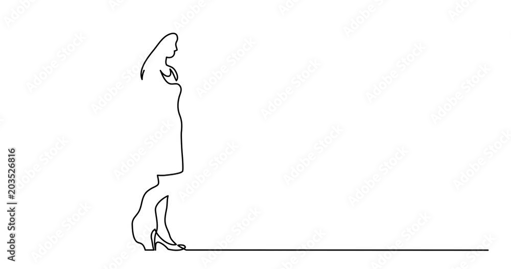 Self drawing animation of continuous line drawing of young woman browsing her cell phone Self drawing animation of continuous line drawing of young woman browsing her cell phone