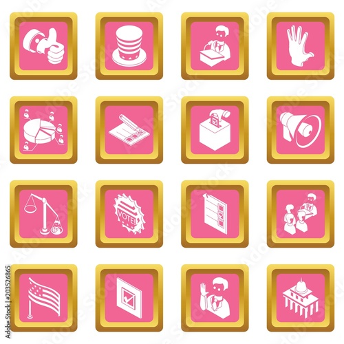Election voting icons set vector pink square isolated on white background 