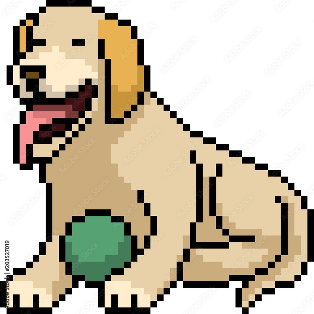 Fototapeta premium vector pixel art dog play ball