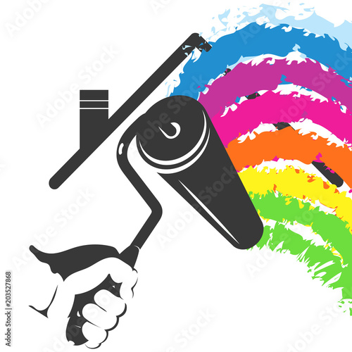 Roller in hand for painting