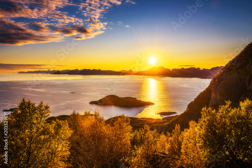 Sunset over the mountains of Lofoten islands  photo