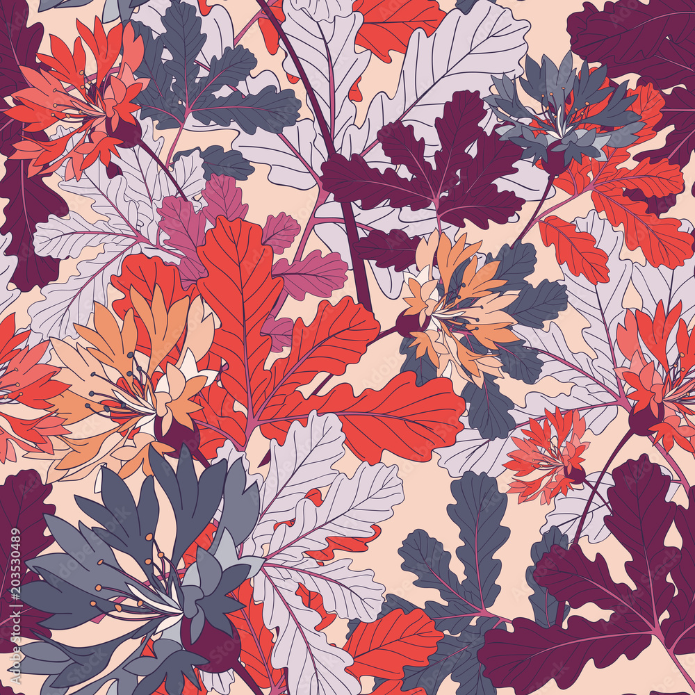 Fototapeta premium Seamless Leaves Vector Botanical Background