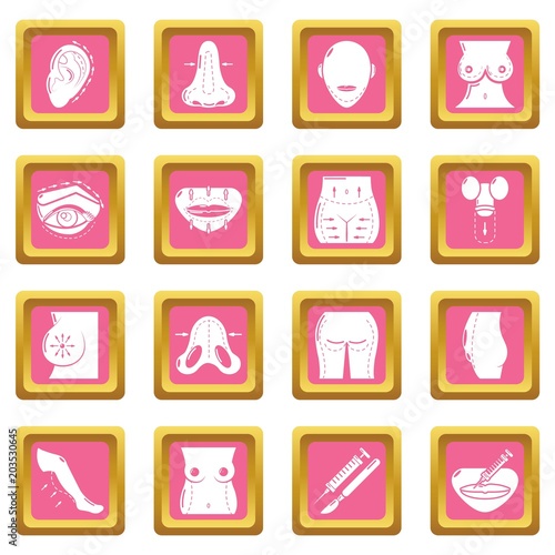 Body parts icons set vector pink square isolated on white background 
