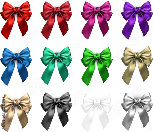 Colorful realistic satin bows isolated on white.