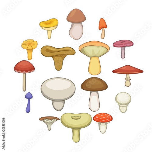 Mushroom icons set. Cartoon illustration of 16 mushroom icons set vector icons for web