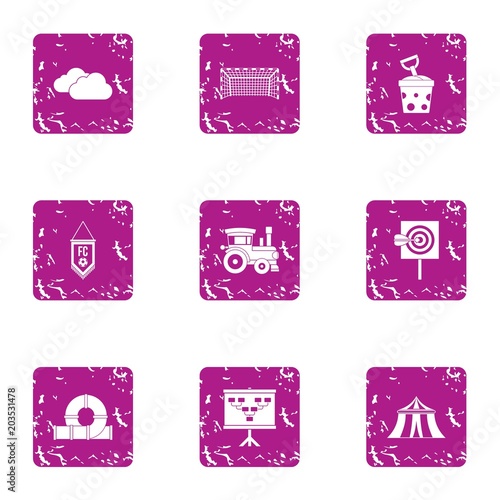 Child holiday icons set. Grunge set of 9 child holiday vector icons for web isolated on white background