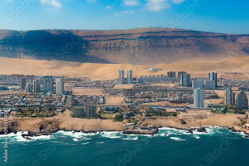 Aerial view of Iquique, a northen port in the Atacama desert in Chile photo