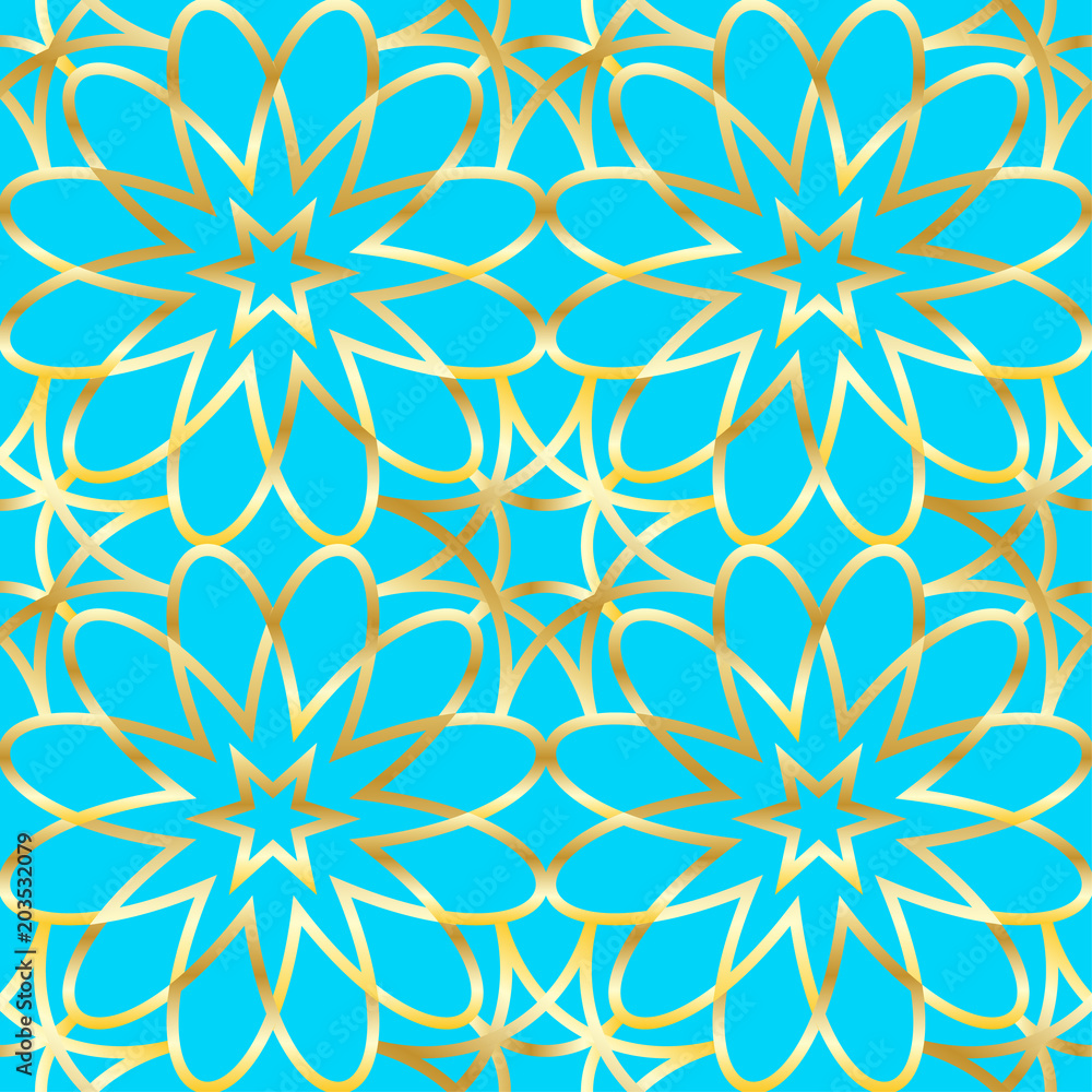 Seamless golden arabic geometric pattern. Vector traditional muslim arabesque background. Seamless golden arabic geometric pattern. Vector traditional muslim arabesque background.
