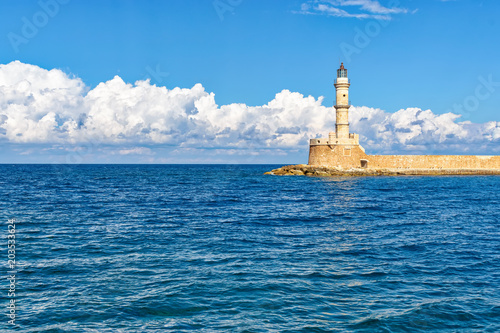 Lighthouse in the Old Venetian Harbour in Chania . Crete. Greece. © Paopano