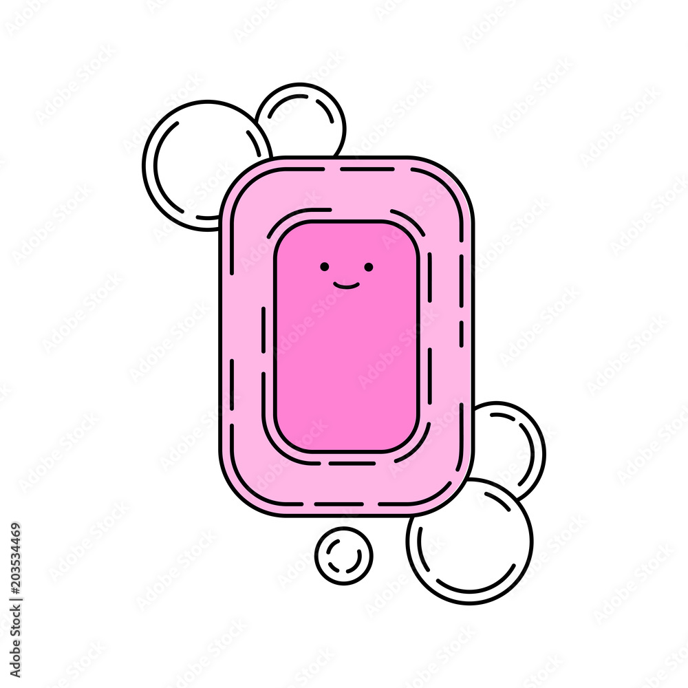 Cute doodle soap with smile and bubbles, vector Cute doodle soap with smile and bubbles, vector