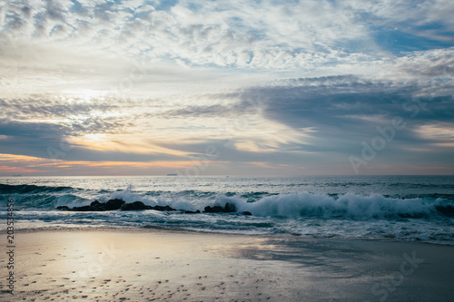 An amazing sunset on the coast at the ocean