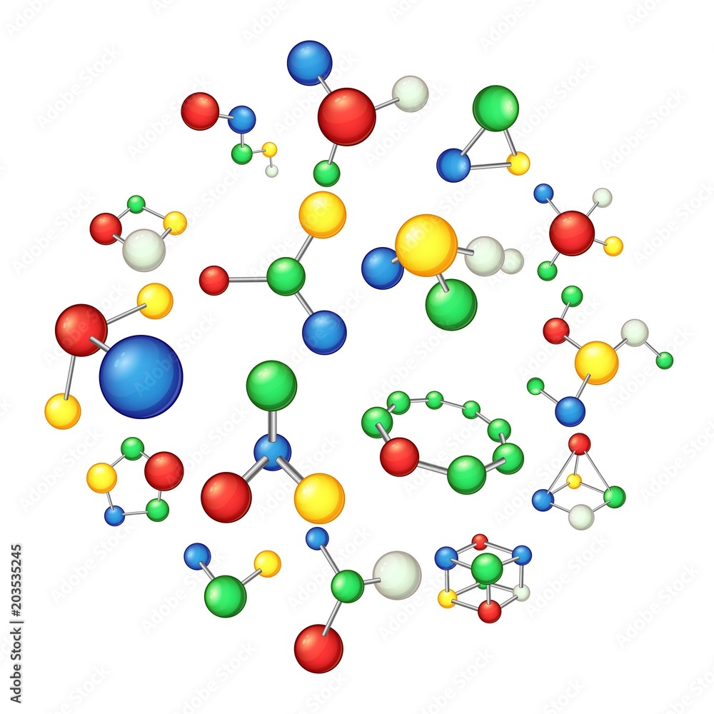 Molecule icons set. Cartoon illustration of 16 molecule vector icons for web