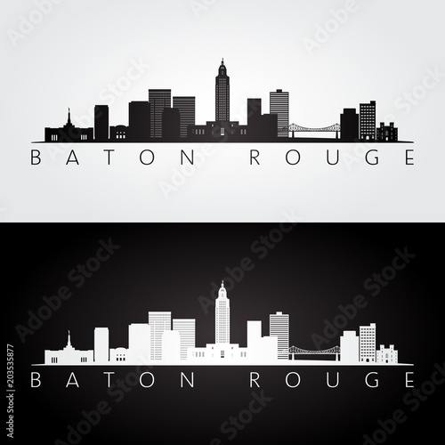 Baton Rouge USA skyline and landmarks silhouette, black and white design, vector illustration. photo