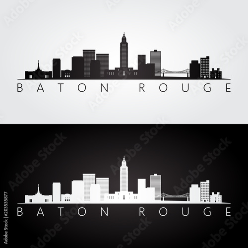 Baton Rouge USA skyline and landmarks silhouette, black and white design, vector illustration.
