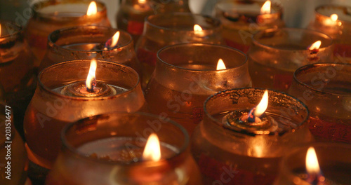 Candle light burning inside Man mo temple © leungchopan