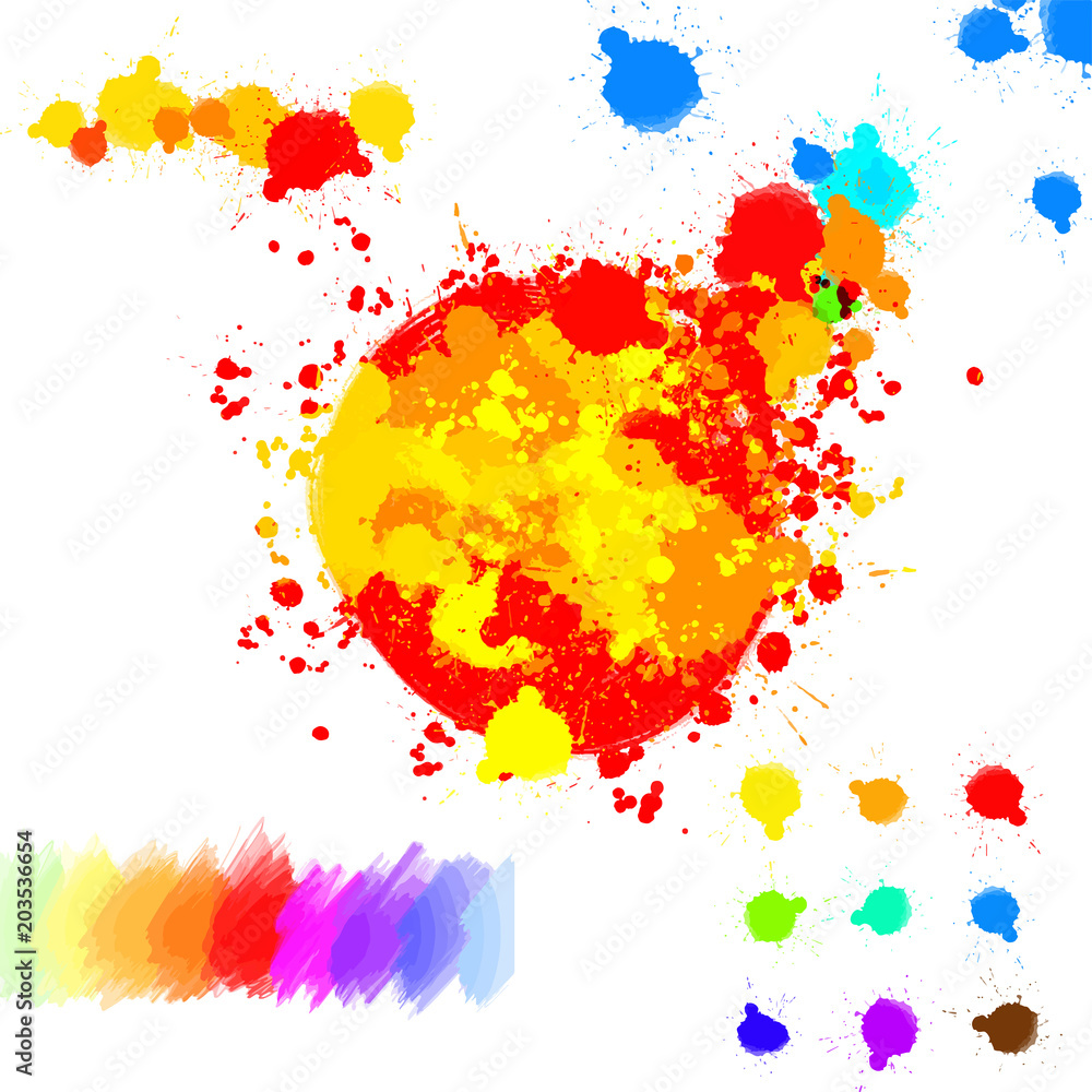 Set of various colorful ink splatter drops Set of various colorful ink splatter drops