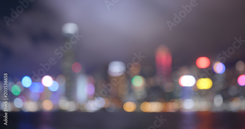 Hong Kong city in blur at night © leungchopan