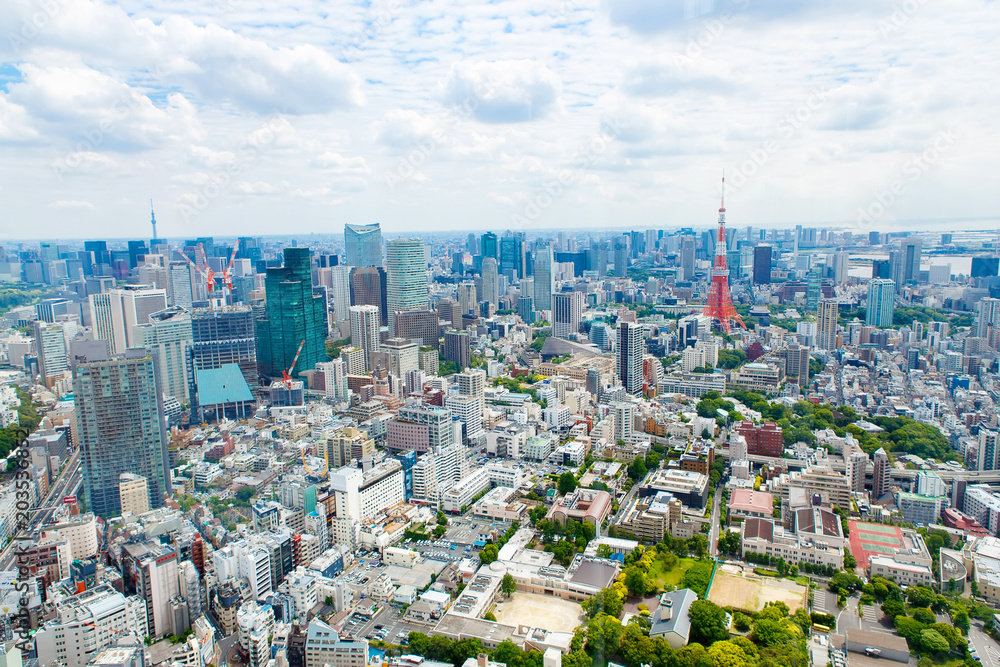 View from above on Tokyo Tower with skyline in Japan